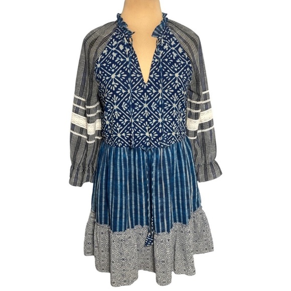 Anthropologie blue white boho Susan Tunic Dress by
Hemant & Nandita Size Small - Picture 7 of 15